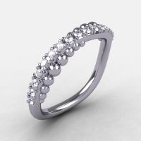 18K White Gold Cubic Zirconia Pearl and Vine Wedding Band Engagement Ring NN115-18KWGCZ-1