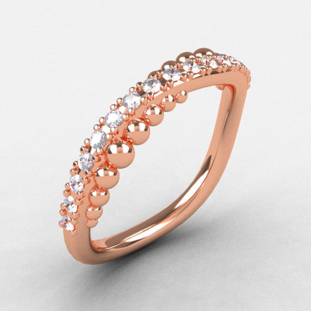18K Rose Gold Cubic Zirconia Pearl and Vine Wedding Band Engagement Ring NN115-18KRGCZ-1