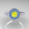 Modern Antique 14K White Gold Yellow and Blue Topaz Wedding Ring Engagement Ring R191-14KWGYTBT-4