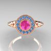 Modern Antique 14K Rose Gold Pink Sapphire Aquamarine Wedding Ring Engagement Ring R191-14KRGAQPS-4