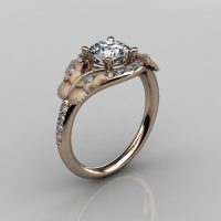 Nature Inspired 18K Rose Gold 1.0 CT White Sapphire Diamond Butterfly and Vine Engagement Ring Wedding Ring NN117S-18KRGDWS-1