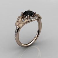 Nature Inspired 18K Rose Gold 1.0 CT Black Diamond Butterfly and Vine Engagement Ring Wedding Ring NN117S-18KRGDBD-1