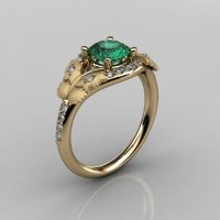 Nature Inspired 14K Yellow Gold 1.0 CT Emerald Diamond Butterfly and Vine Engagement Ring Wedding Ring NN117S-14KYGDEM-1