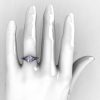Classic 14K White Gold Oval White and Blue Sapphire Wedding Ring Engagement Ring R194-14KWGBSNWS-5