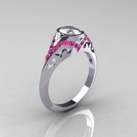 Classic 14K White Gold Oval White and Pink Sapphire Wedding Ring Engagement Ring R194-14KWGPSNWS-1