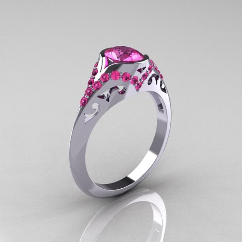 Classic 10K White Gold Oval Pink Sapphire Wedding Ring Engagement Ring R194-10KWGNPS-1