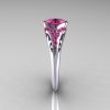 Classic 10K White Gold Oval Pink Sapphire Wedding Ring Engagement Ring R194-10KWGNPS-3