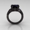 Modern Vintage 14K Black Gold 3.0 Black Onyx Black Diamond Solitaire Ring R102-14KBGBDO-2