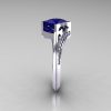 Modern French 10K White Gold 1.23 CT Princess Blue Sapphire Diamond Engagement Wedding Ring R176-10WGDBS-3