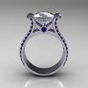 Modern 14K White Gold 3.0 Russian Cubic Zirconia Blue Sapphire Bridal Ring R196-14KWGBSRCZ-2