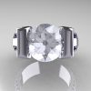Modern 14K White Gold 3.0 Russian Cubic Zirconia Blue Sapphire Bridal Ring R196-14KWGBSRCZ-4