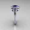 Classic Italian 14K White Gold Oval Blue Sapphire Diamond Engagement Ring R195-14KWGDNBS-3