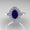 Classic Italian 14K White Gold Oval Blue Sapphire Diamond Engagement Ring R195-14KWGDNBS-4