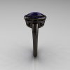 Classic Italian 14K Black Gold Oval Blue Sapphire Engagement Ring R195-14KBGNBS-3