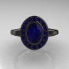 Classic Italian 14K Black Gold Oval Blue Sapphire Engagement Ring R195-14KBGNBS-4