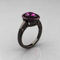 Classic Italian 14K Black Gold Oval Pink Sapphire Engagement Ring R195-14KBGNPS-1