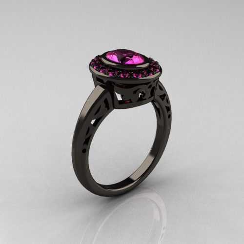Classic Italian 14K Black Gold Oval Pink Sapphire Engagement Ring R195-14KBGNPS-1