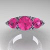 Classic 10K White Gold Three Stone Diamond Pink Sapphire Solitaire Ring R200-10KWGDPS-4