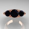14K Rose Gold Three Stone Black and White Diamond Solitaire Ring R200-14KRGDBD-4