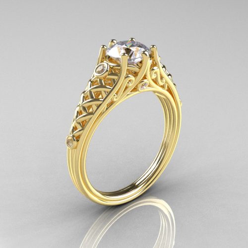 Classic 14K Yellow Gold 1.0 Carat Cubic Zirconia Diamond Lace Ring R175-14KYGDCZ-1