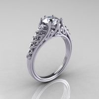 Classic French 14K White Gold 1.0 Carat Cubic Zirconia Diamond Lace Ring R175-14WGDCZ-1