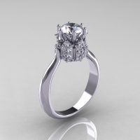 14K White Gold Diamond 1.0 Carat Cubic Zirconia Tulip Solitaire Engagement Ring NN119-14KWGDCZ-1