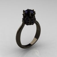 14K Black Gold 1.0 Carat Black Diamond Tulip Solitaire Engagement Ring NN119-14KBGBD-1