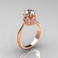 14K Rose Gold Diamond 1.0 Carat Aquamarine Tulip Solitaire Engagement Ring NN119-14KRGDAQ-1