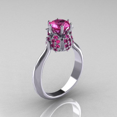 10K White Gold 1.0 Carat Pink Sapphire Tulip Solitaire Engagement Ring NN119-10KWGPS-1