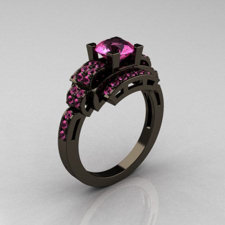 Modern Edwardian 14K Black Gold 1.0 Carat Pink Sapphire Ring R202-14KBGPS-1