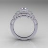 Modern Edwardian 14K White Gold 1.0 Carat Cubic Zirconia Emerald Diamond Ring R202-14KWGDEMCZ-2