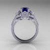 Classic 18K White Gold 1.0 CT Blue Sapphire Diamond Solitaire Wedding Ring R203-18KWGDBS-2