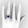 Classic 14K White Gold 1.0 CT Black Diamond Blue Topaz Blazer Wedding Ring R203-14KWGBTBD-5