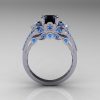 Classic 14K White Gold 1.0 CT Black Diamond Blue Topaz Blazer Wedding Ring R203-14KWGBTBD-2