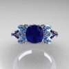 Classic 14K White Gold 1.0 CT Blue Sapphire Blue Topaz Blazer Wedding Ring R203-14KWGBTBS-4