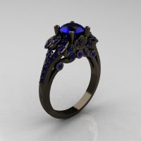 Classic 14K Black Gold 1.0 CT Blue Sapphire Blazer Wedding Ring R203-14KBGBS-1