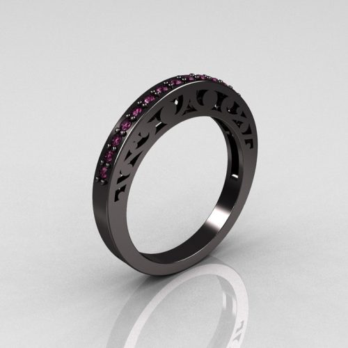 Modern Vintage 14K Black Gold Pink Sapphire Matching Wedding Band R102B-14KBGPS-1
