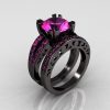 Modern Vintage 14K Black Gold Pink Sapphire Matching Wedding Band R102B-14KBGPS-3