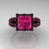 French Vintage 14K Black Gold 3.8 Carat Princess Pink Sapphire Solitaire Ring R222-BGPS-4