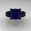 French Vintage 14K Black Gold 3.8 Carat Princess Blue Sapphire Solitaire Ring R222-BGBS-4