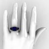 French Vintage 14K Black Gold 3.8 Carat Princess Blue Sapphire Solitaire Ring R222-BGBS-5