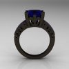 French Vintage 14K Black Gold 3.8 Carat Princess Blue Sapphire Solitaire Ring R222-BGBS-2