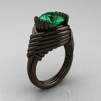 Modern Antique 14K Black Gold 3.0 Carat Emerald Wedding Ring R211-14KBGEM-1