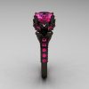 Classic French 14K Black Gold 3.0 Carat Pink Sapphire Solitaire Wedding Ring R401-14KBGPS-3