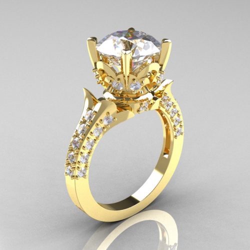 Classic French 14K Yellow Gold 3.0 Carat Simulation Diamond CZ Solitaire Wedding Ring R401-14KYGSDCZ-1