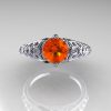 Classic French 14K White Gold 1.0 Carat Orange Sapphire Diamond Lace Ring R175-14WGDOS-4