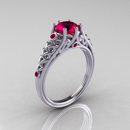 Classic French 10K White Gold 1.0 Carat Ruby Lace Ring R175-10WGR-1