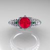 Classic French 10K White Gold 1.0 Carat Ruby Emerald Lace Ring R175-10WGER-4