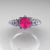 Classic French 14K White Gold 1.0 Carat Pink Sapphire Diamond Lace Ring R175-14WGDPS-4