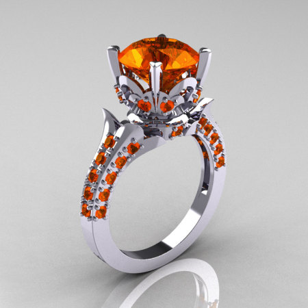 Classic French 10K White Gold 3.0 Carat Orange Sapphire Solitaire Wedding Ring R401-10KWGOS-1